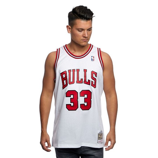 Weiß Retro Scottie Pippen #33 Chicago Bulls Basketball Swingman Jersey Trikot 