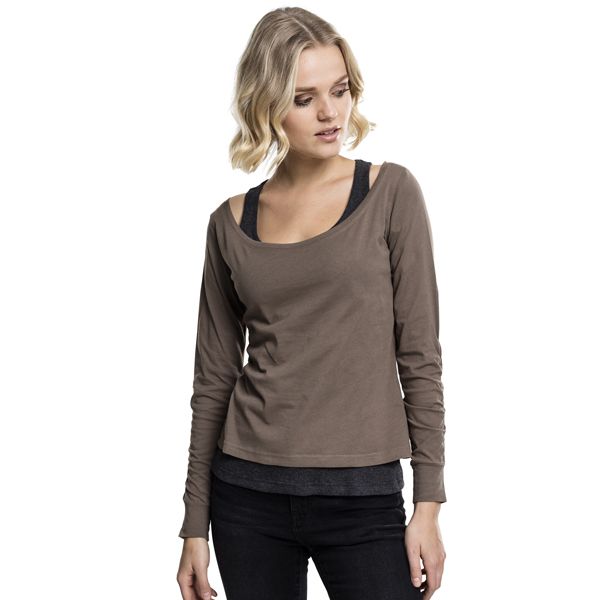 Urban Classics Ladies Two-Coloured Longsleeve army green/charcoal