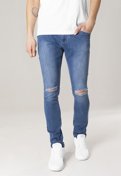 Urban Classics Slim Fit Knee Cut Denim Pants blue washed