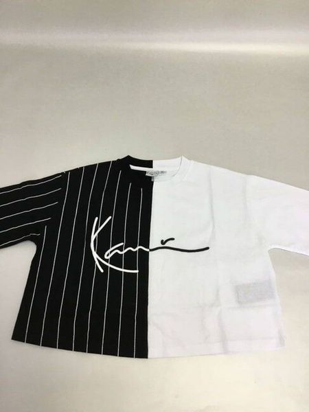 WMNS T-shirt Karl Kani Signature Splid Crop Pinstripe Tee black/white